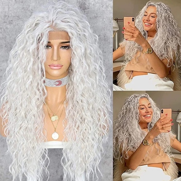 22” White Wavy Lace Front Wig NEW